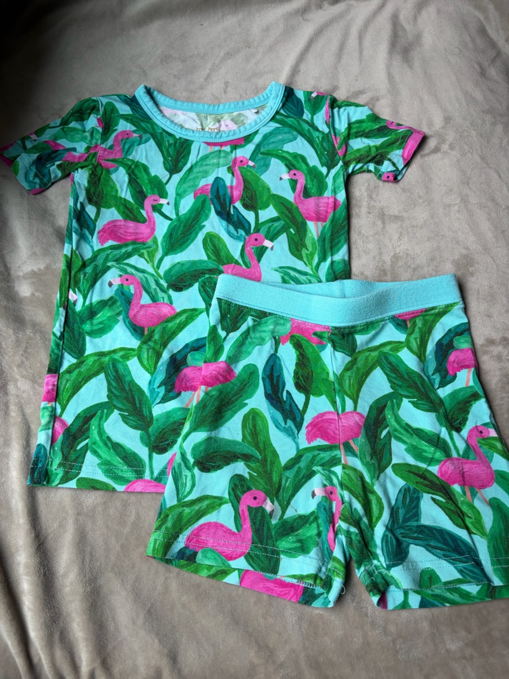 Little Sleepies Turquoise Pink Flamingo Pajama Set 2T
